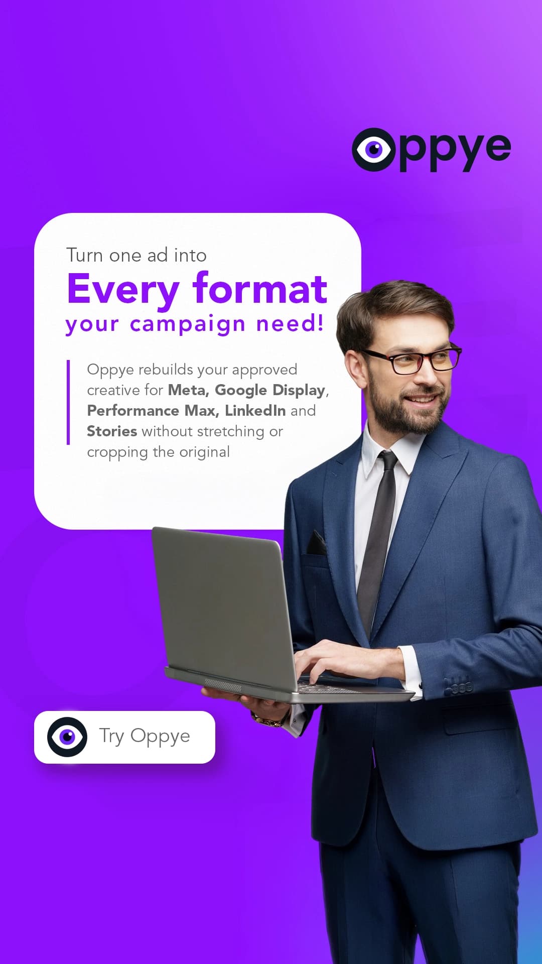 The same approved campaign, rebuilt by Oppye as a 1080 × 1920 Meta Ads story